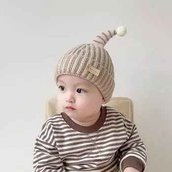 ins baby осень и зима теплая детская защитная шерстяная шапка для ушей симпатичная вязаная утолщенная шапка-пуловер для мальчиков и девочек прилив one size fits all чёрный