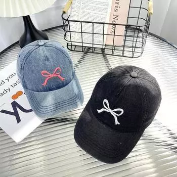 ins бант вышитая кепка женская весна 2024 новая ковбойская шляпа показывающая лицо маленькая бейсболка мужская Adjustable (55-59cm) светло-синий