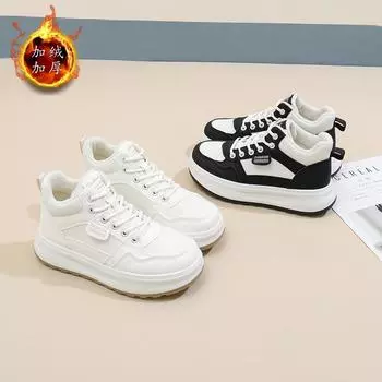 ins бархатные высокие белые туфли для женщин 2024 зимняя корейская версия универсальные студенческие туфли для сноуборда теплая повседневная обувь для женщин 12345 35 бежевый