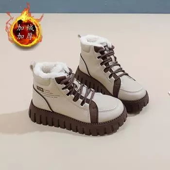 ins бархатные высокие белые туфли женские 2024 зимние корейские версии универсальные студенческие туфли для серфинга теплая повседневная обувь женская WS821 35 чёрный