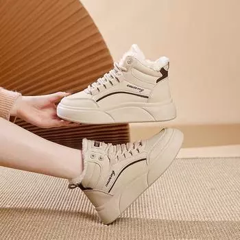 ins бархатные высокие белые туфли женские зимние корейская версия универсальные студенческие туфли для серфинга термообувь повседневная женская S 35