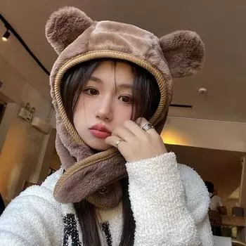 Ins Bear Ears Bomber Hats для женщин осень и зима корейские новые лыжные теплые наушники защитные милые забавные плюшевые мужские шапки Gorras 56-58cm