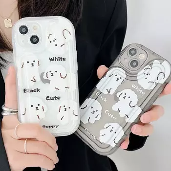 Ins белый черный противоударный чехол для телефона с рисунком щенка для Iphone 13 12 Promax 11 14 Pro Max Мягкая силиконовая задняя крышка Капа For iphone 14promax