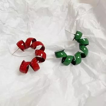 Ins Big C Shape Earrings Temperament Spring Shaped Ear Stud Fashion Telephone Coil Earring Women красный