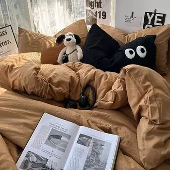 Ins Big Eyes Cowboy Blue Однотонный комплект постельного белья Пододеяльник Простыня Простой размер Queen King Size для общежития 150x200 3pcs