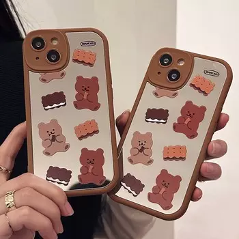 Ins Biscuit Cartoon Shell для Iphone 11 12 Promax 14 Pro Max Plus Xsmax Xr X 13, милый чехол для телефона в стиле ретро с медведем, зеркальный чехол Conque for iphone x xs