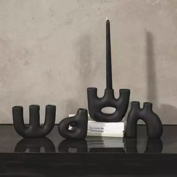 ins black Nordic modern style geometric art ceramic candlestick decorative ornaments wine bookcase soft decorations HP0787 White