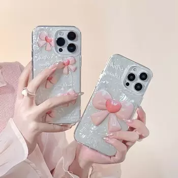 Ins Bow Blingbling Shell Cute Love Heart Блестящий розовый чехол для телефона Imd для Iphone 13 12 Pro Max 14 Promax 11 Мягкий силиконовый чехол For iphone 12promax