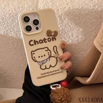 ins bow cat brown apple phone case for iphone 16 15 14 13 12 11 pro max silicone soft case drop proof 16promax