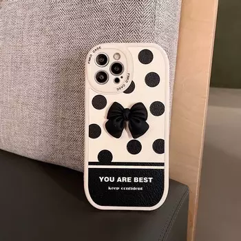 Ins Bow круглый кожаный 3d чехол для Iphone 13 12 11 Promax 14 Pro Max милый чехол для телефона рельефный противоударный протектор задняя крышка For iphone 14plus
