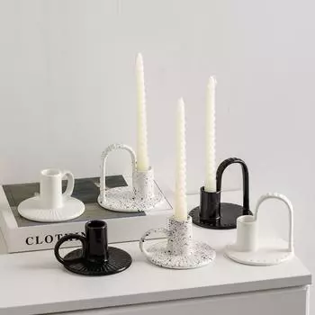 ins ceramic candle holder black modern home decoration living room table decoration candlelight dinner decoration props Shirui. Style (bright white)