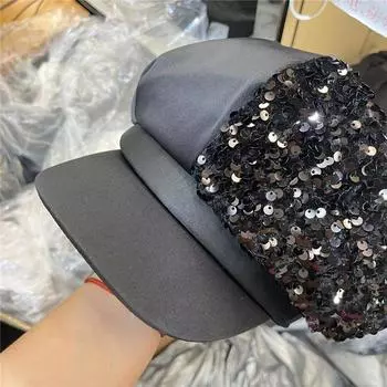 Ins Chic Japan Punk Nightclusequins Satin Fabrilady Octagonal Cap Womens Casual Visor Hat