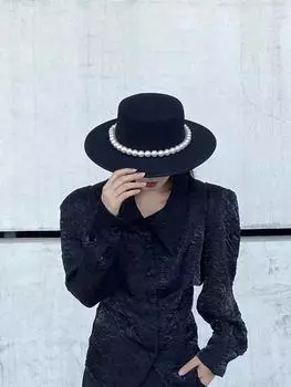 Ins Chic Winter Wool Felt Cool Hand Selarge Pearls Lady Fedora Cap Womens Casual Panama Jazz Hat head size 57cm