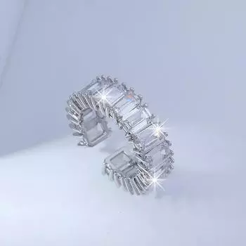 ins cold wind personality diamond square ring temperament inlaid zircon fashion versatile ring niche design square ring