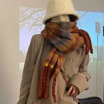 Ins Cool Atmosphere~Осенний и зимний утрамбованный цветной шарф, теплый шарф, модная вещь, теплый подарок, грубая кисточка 190*70cm