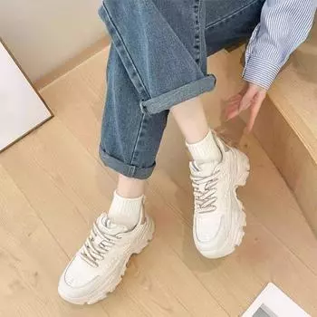 ins dad shoes женская обувь 2024 осень и зима новая бархатная универсальная повседневная обувь маленькая обувь увеличивающая рост женская спортивная обувь 35 чёрный