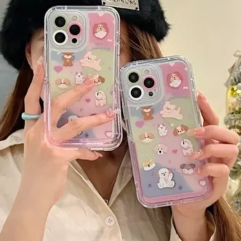 Ins Dog Family Rainbow Shell для Iphone 13 12 11 Promax 14 Pro Max Puppy задняя крышка-подставка-держатель милый чехол для телефона с мультяшным рисунком For iphone 14pro