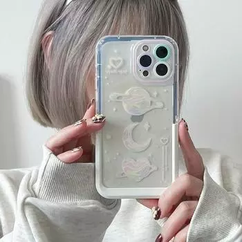 Ins Dream Planet белый кронштейн-держатель чехол для телефона для Iphone 13 12 11 Pro Max 13 Pro 14 Plus скрытая подставка прозрачный противоударный чехол For iPhone 13Pro Max