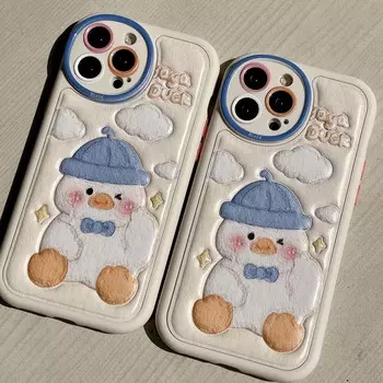 Ins Duck Симпатичные Облако Звезды Кожаный Рельефный 3D Мультяшный Чехол Для Телефона Для Iphone 13 12 11 Promax 14 Pro Max Plus Прекрасная Задняя Крышка For iphone 12pro