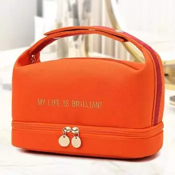 Ins двухслойная водонепроницаемая косметичка, модная женская большая вместительная портативная парусиновая дорожная сумка-органайзер для хранения косметики, сумка-тоут