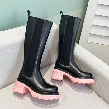 Ins est, женские высокие сапоги из натуральной кожи, большие размеры 22–26 см, ботинки челси из воловьей кожи, осенние сапоги до колена с боковой молнией на высоком каблуке 35