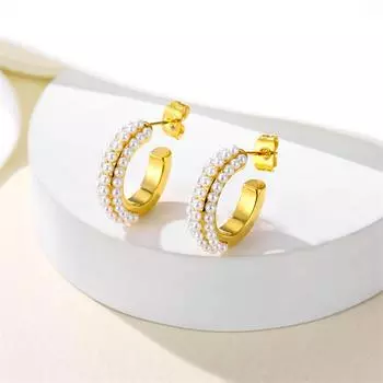 Ins Fashion Simple Niche Light Luxury Earrings Jewelry Titanium Steel Plated 18K Gold Small Rubber Bead Earrings золотой