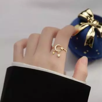 Ins Fashion Star Moon Tassel Подвеска Открытие Регулируемое Кольцо Инкрустированное Цирконом Милое Простое Кольцо Для Ювелирных Изделий Для Вечеринок Подарки