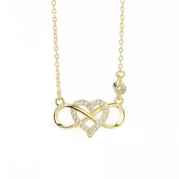 Ins Fashion, ювелирные изделия из стерлингового серебра 925 пробы, позолоченное микро-паве, CZ, подвеска в виде сердца бесконечности, ожерелье для 40+5cm серебряный