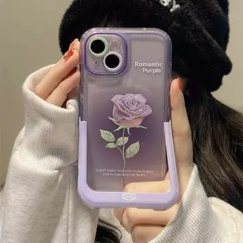 Ins фиолетовый цветок розы невидимый чехол-кронштейн для Iphone 13 11 12 14 Pro Max 14 Plus складной держатель-подставка противоударный мягкий чехол For iPhone 12 Pro