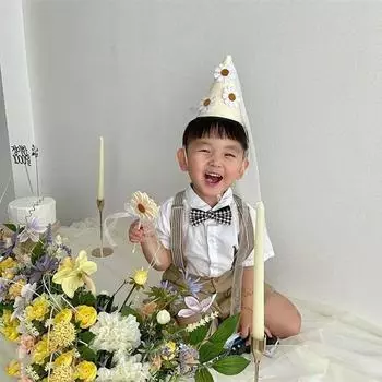 Ins First Kids Birthday Daisy Фетровая шляпа для девочки Цветочная праздничная шляпа Сетчатый головной убор