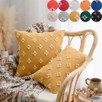 Ins Flower Star Хлопковая наволочка Подушка для талии Спальня Диван Плавающая спинка Чехлы для подушек 30*50CM оранжевый