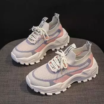 ins fly-woven sneakers women s 2025 new spring and summer mesh breathable and lightweight socks running dad shoes 36