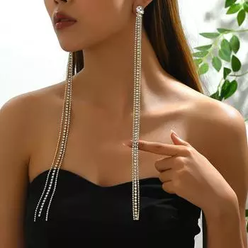 инс геометрическая мода ОЛ инкрустированные бриллиантами длинные женские серьги персонализированные универсальные серьги-кисточки нишевого дизайна