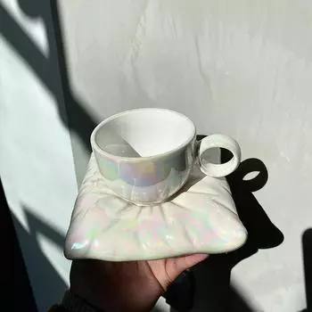 Ins Girl Heart Creative Solid Dazzle Color Milk Fat Подушка Керамическая чашка для кофе Тарелка Набор для приготовления чая Макарон Чашка для послеобеденного чая