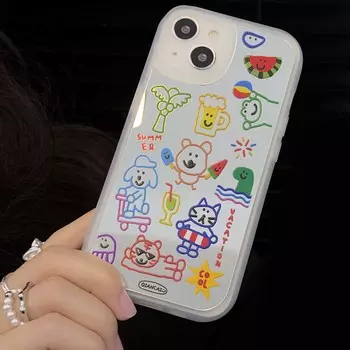 Ins граффити мультфильм кошка собака смайлик летний чехол для телефона для Iphone 11 12 Promax X Xr Xsmax 14 Plus 13 Pro Max зеркальная задняя крышка For iphone 14promax