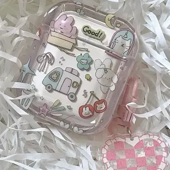 Ins Graffiti Rabbit Car Stars Bunny Moon Imd волнистый беспроводной Bluetooth чехол для наушников для Apple Airpods 1 Pro 3 2 2nd зарядное устройство For Airpods Pro