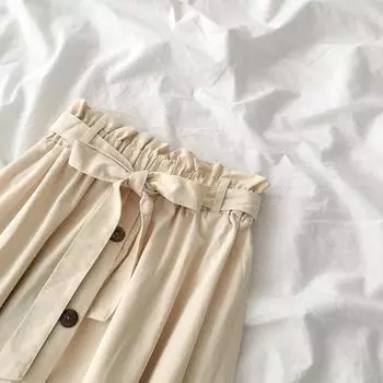 ins high waist skirt spring and autumn 2024 new women s clothing versatile elastic waist medium and long a-shaped skirt one size fits all абрикосовый