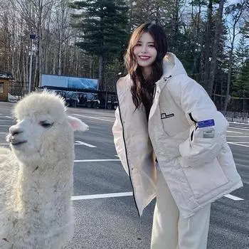 ins хлопчатобумажная одежда женская зимняя корейская bf свободная хлопчатобумажная куртка теплая и утолщенная хлопчатобумажная куртка S белый
