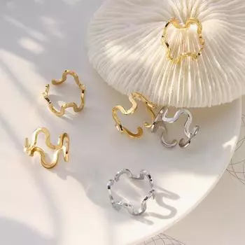 ins холодное преувеличенное высокое чувство U-образная волна открывающаяся универсальная геометрическая титановая сталь покрытая золотом 18 карат кольцо для женщин