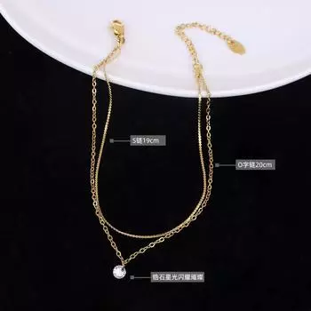 ins холодный свет роскошь личность двухслойный простой нишевый инкрустированный цирконием титан сталь покрытый 18-каратным золотом браслет на лодыжку женский