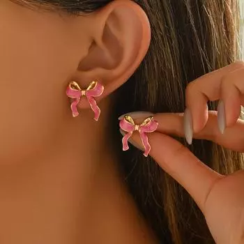 ins Hot Sale Women s Jewelry Bow Drip Oil Design Earrings Versatile Premium Stud Earrings Women