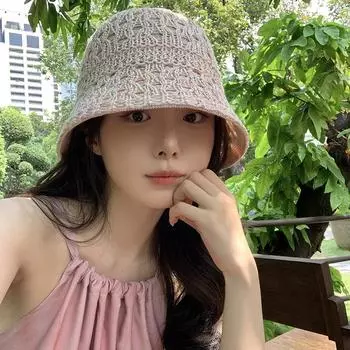 ins~ идиллическая полая дышащая соломенная шляпа с козырьком от солнца для женщин, летняя морская плетеная шляпа-ведро с широкими полями, универсальная average size (54-59cm) светло-розовый