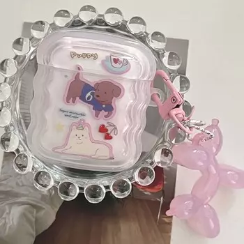 Ins Imd Dog Cute Puppy Wavy Cherry Брелок-подвеска для наушников Чехол для Apple Airpod 3 2 Pro 2nd 1 Противоударный чехол для зарядки Капа For Airpods 3 (2021)