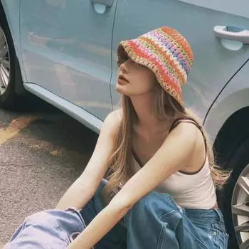 Ins Интернет знаменитость радуга соломенная шляпа-ведро летняя модная соломенная шляпа элегантная складная шляпа-тазик дорожный солнцезащитный козырек M56-58cm