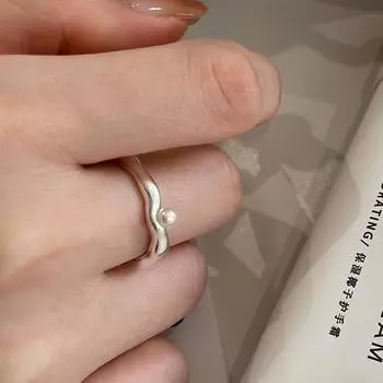 ins изысканный нерегулярный жемчужный ободок женское открывающееся регулируемое серебряное кольцо нишевого дизайна новое opening adjustable
