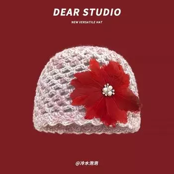 Ins Элегантный дизайн перьев и цветов, ажурная вязка, шапка-бини, весна и осень, фото, путешествия, универсальная, модная, литературная, женская шляпа 56-58cm кофейный