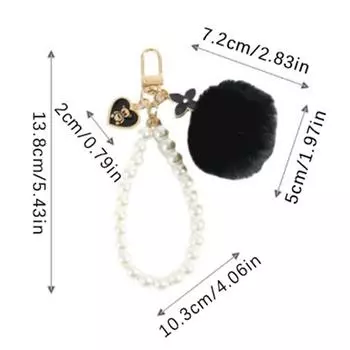 Ins Kawaii Love Bear Pink Black Pompom Keychain Ladies Bag Pendant Key Ring розовый