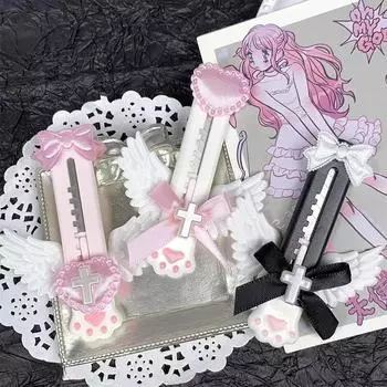 Ins Kawaii Мечтательный балетный стиль, кошачья лапа, универсальный нож, милая девушка, бант, крылья, украшение, резак для бумаги, мини-экспресс открывалка для конвертов