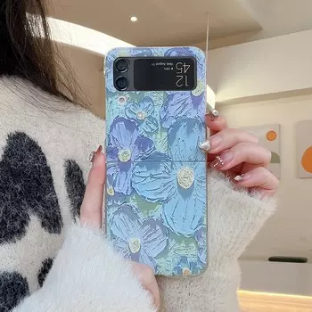 Ins клубнично-синий цветок Защитная оболочка для Samsung Galaxy Z Flip3 Flip4 5g Flip 3 4 мультяшный милый чехол для телефона задняя крышка For Samsung Z Flip 4