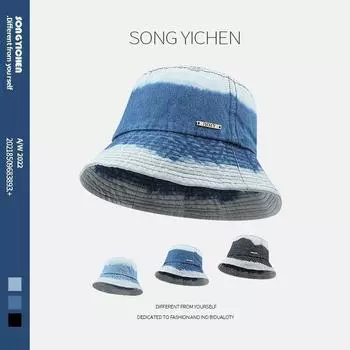 ins контрастный цвет джинсовая шляпа рыбака детская солнцезащитный козырек солнцезащитный крем показать лицо маленькое лицо простая крышка для лица умывальник шляпа универсальная пара M56-58cm чёрный